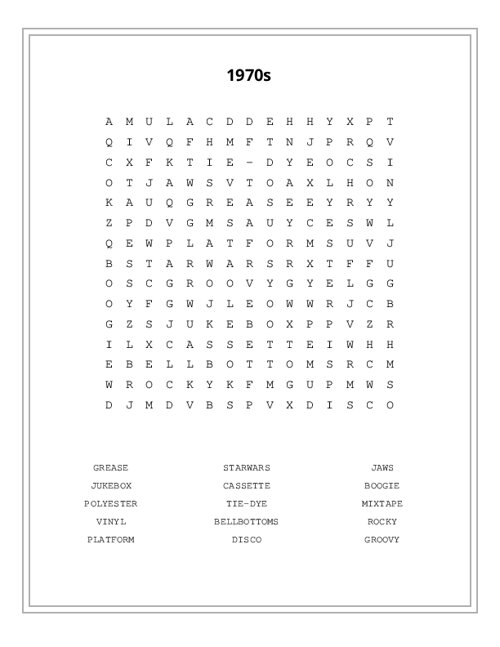 1970s Word Search Puzzle