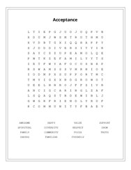 Acceptance Word Search Puzzle