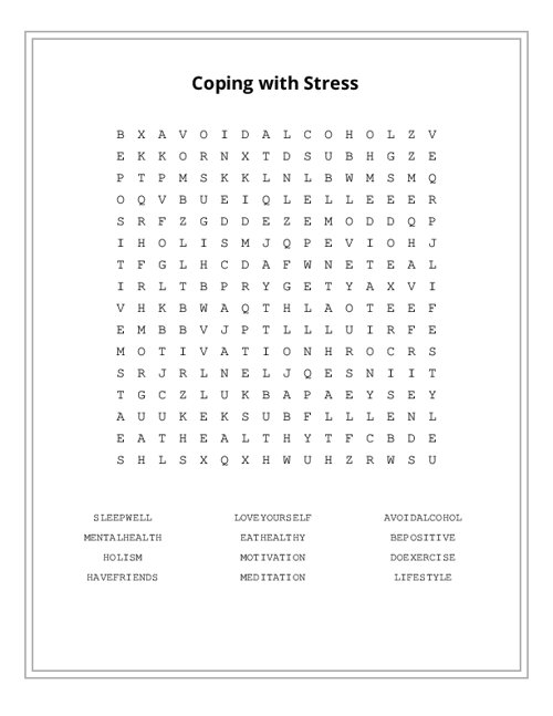 Coping with Stress Word Search Puzzle