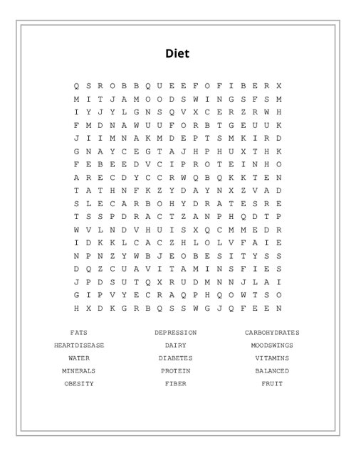 Diet Word Search Puzzle