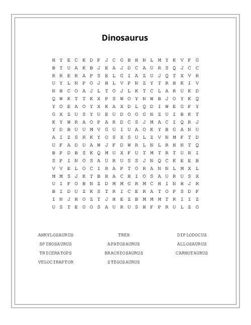 Dinosaurus Word Search Puzzle