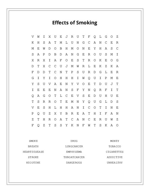 Effects of Smoking Word Search Puzzle