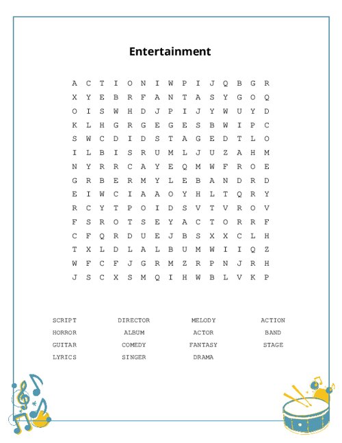 Entertainment Word Search Puzzle
