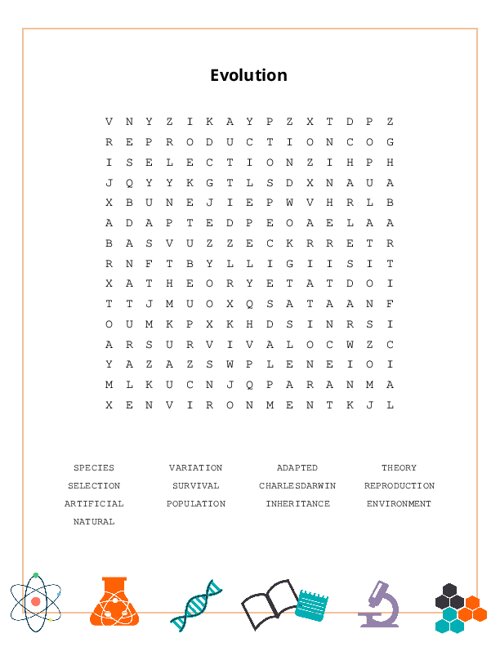 Evolution Word Search Puzzle