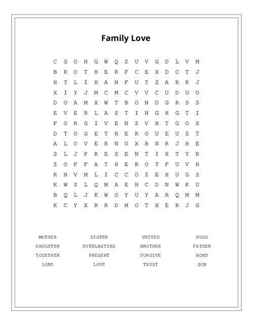 Family Love Word Search Puzzle