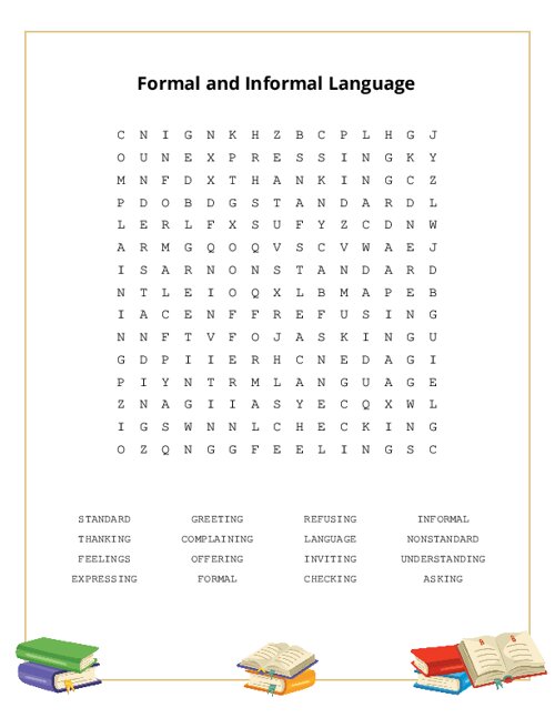 Formal and Informal Language Word Search Puzzle