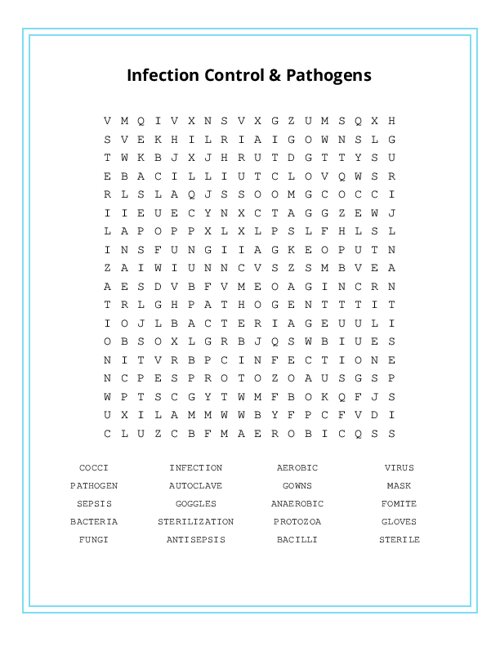 Infection Control & Pathogens Word Search Puzzle
