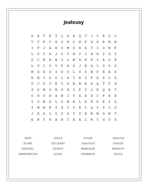 Jealousy Word Search Puzzle