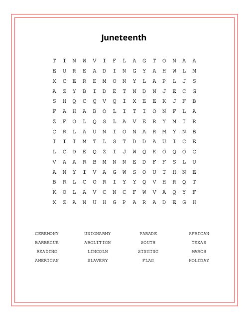 Juneteenth Word Search Puzzle