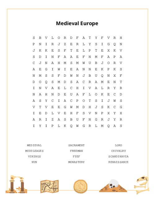 Medieval Europe Word Search Puzzle
