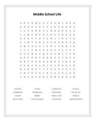 Middle School Life Word Search Puzzle