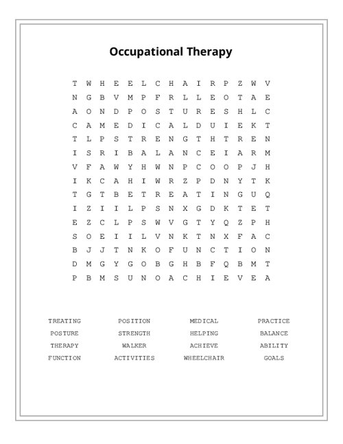Occupational Therapy Word Search Puzzle