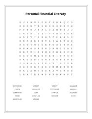 Personal Financial Literacy Word Search Puzzle