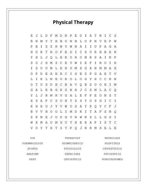 Physical Therapy Word Search Puzzle