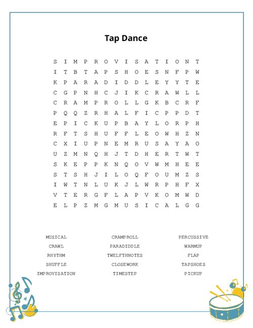 Tap Dance Word Search Puzzle