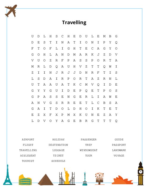 Travelling Word Search Puzzle