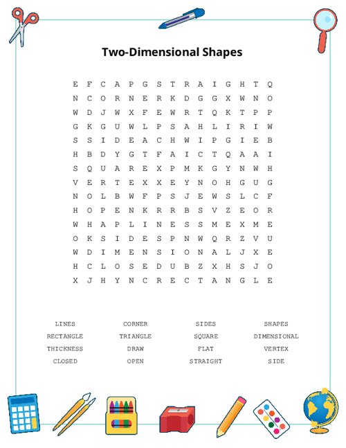 Two-Dimensional Shapes Word Search Puzzle