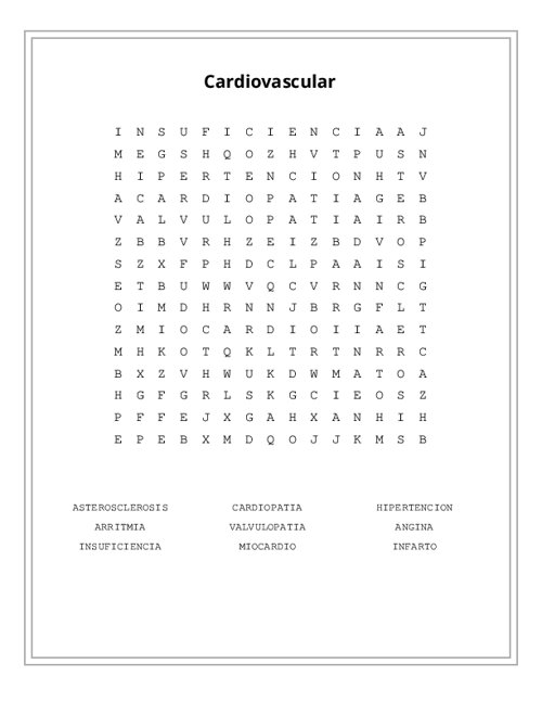 Cardiovascular Word Search Puzzle