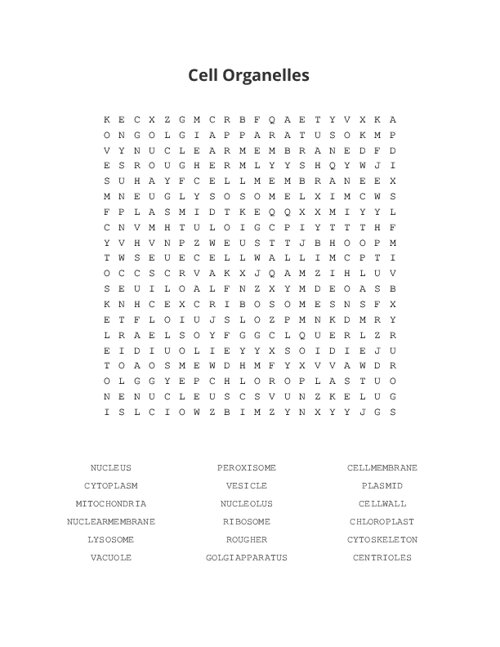 Cell Organelles Word Search Puzzle