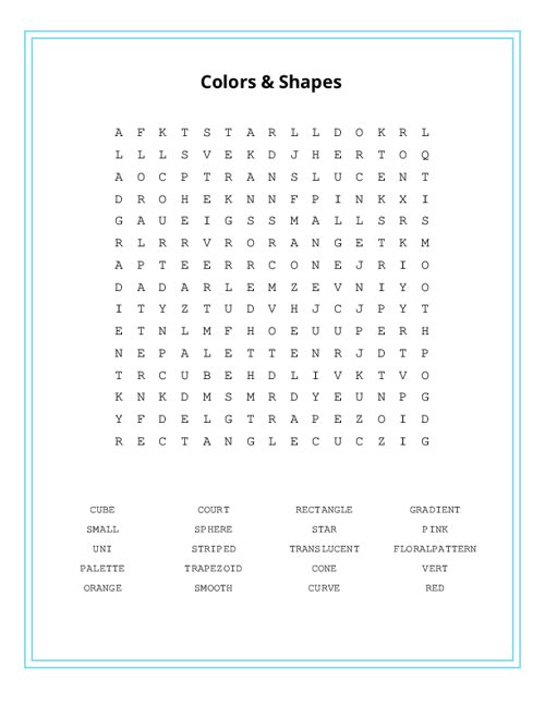 Colors & Shapes Word Search Puzzle