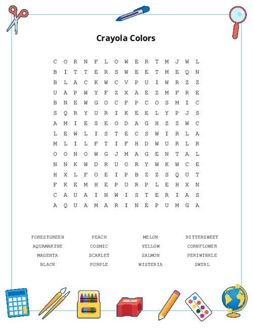 Crayola Colors Word Search Puzzle
