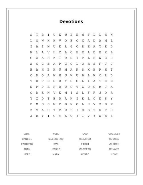 Devotions Word Search Puzzle