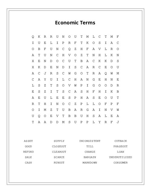 Economic Terms Word Search Puzzle