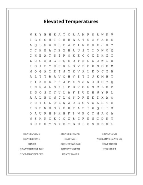 Elevated Temperatures Word Search Puzzle