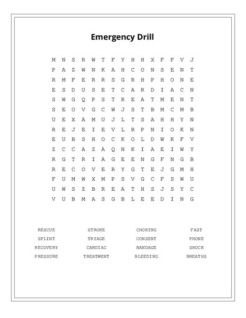 Emergency Drill Word Search Puzzle