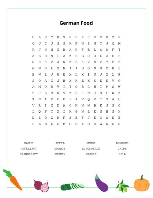 German Food Word Search Puzzle