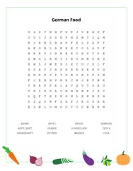 German Food Word Scramble Puzzle