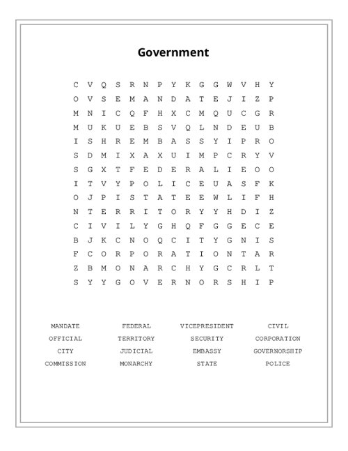 Government Word Search Puzzle