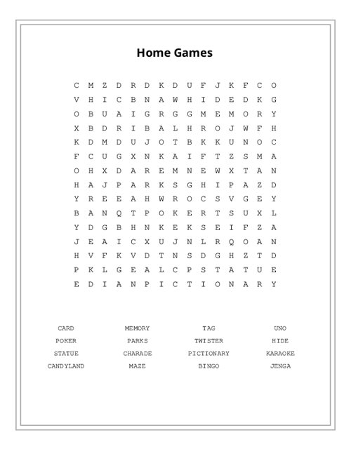 Home Games Word Search Puzzle