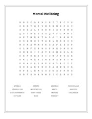 Mental Wellbeing Word Search Puzzle