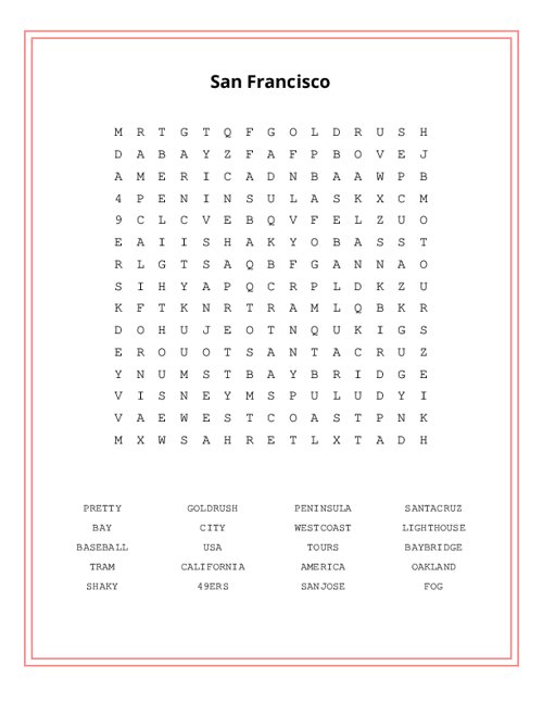 San Francisco Word Search Puzzle