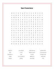 San Francisco Word Search Puzzle