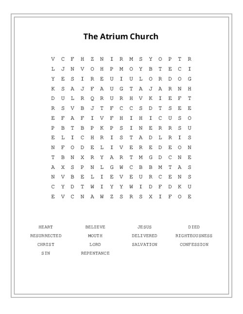 The Atrium Church Word Search Puzzle