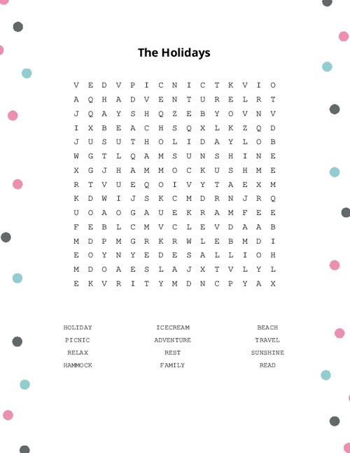 The Holidays Word Search Puzzle