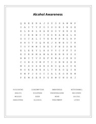 Alcohol Awareness Word Scramble Puzzle
