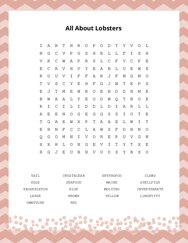 All About Lobsters Word Search Puzzle