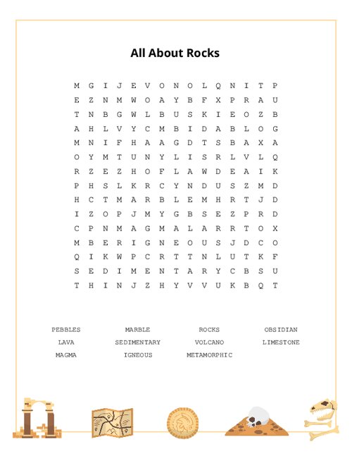 All About Rocks Word Search Puzzle
