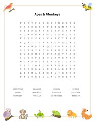 Apes & Monkeys Word Scramble Puzzle