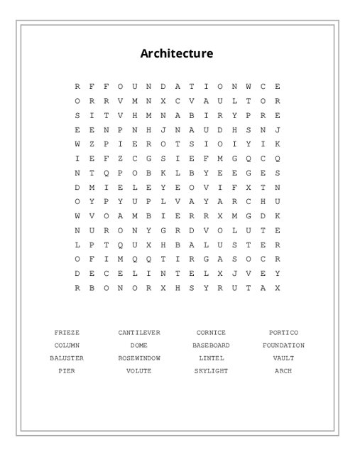 Architecture Word Search Puzzle
