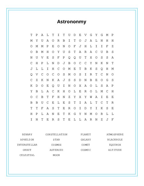 Astrononmy Word Search Puzzle