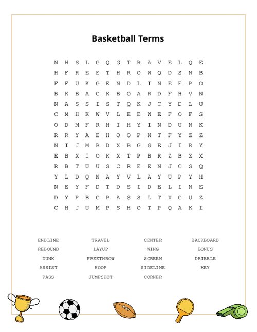 Basketball Terms Word Search Puzzle