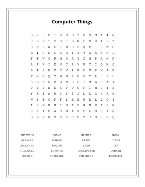 Computer Things Word Search Puzzle