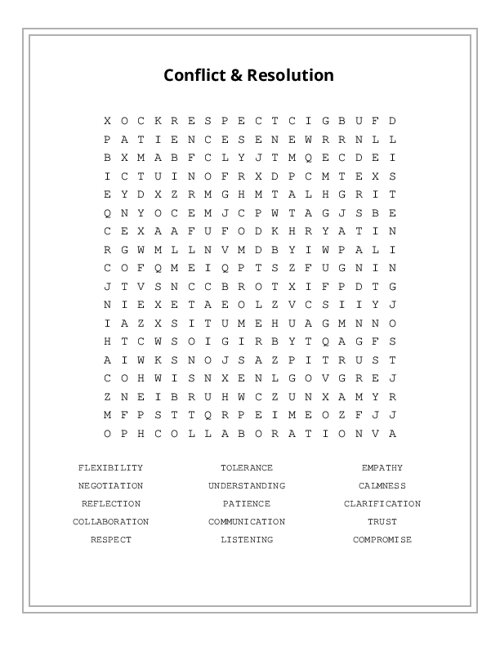 Conflict & Resolution Word Search Puzzle