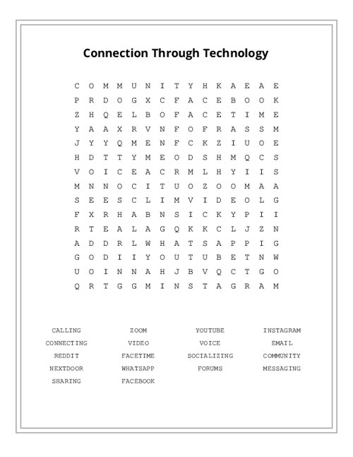 Connection Through Technology Word Search Puzzle