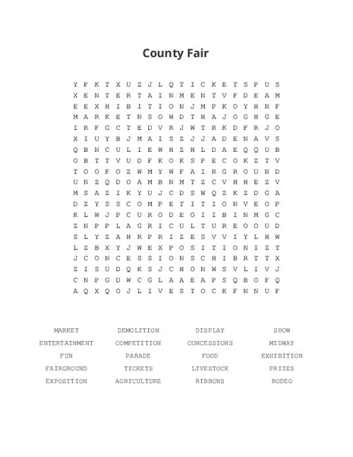 County Fair Word Search Puzzle