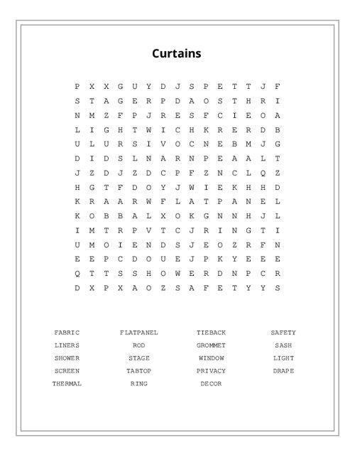 Curtains Word Search Puzzle